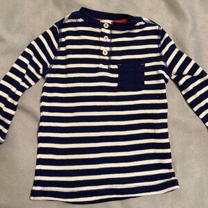 Like New - Mini Boden - Stripe Waffle Henley - 2T - Navy/white